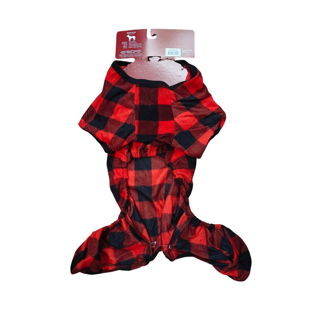 Holiday Buffalo Check Plaid Fleece Matching Family Dog Pajama with Sleeves M